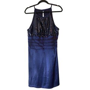 dressbarn Navy Blue Sequin Halter Dress
